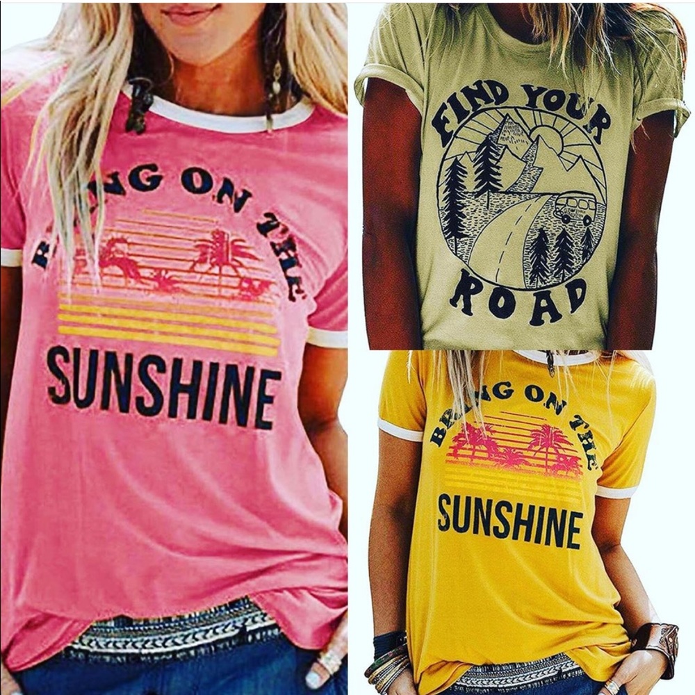 BRING ON THE SUNSHINE Hot Pink Hip Graphic Tee NEW - Picture 6 of 6